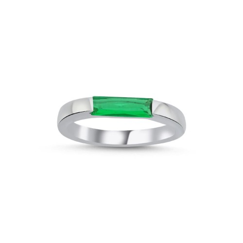 Green Baguette Women's Silver Ring - CNG Jewels