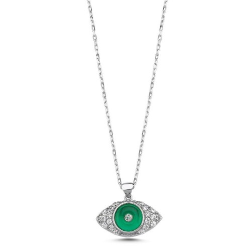 CNG Jewels - Yeşil Cam Göz Gümüş Kadın kolye