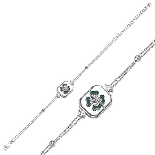 CNG Jewels - Yeşil Dört Yaprak Yonca Kadın Gümüş Bileklik