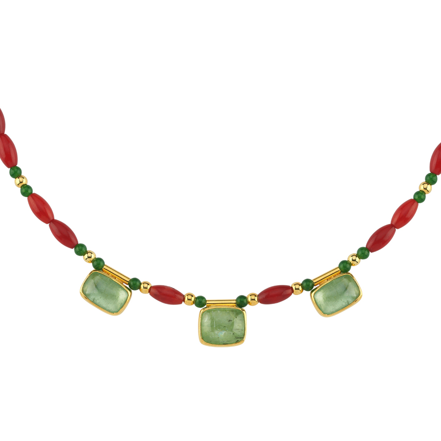 Yeşil Kyanite ve Mercan Taşlı Özel Tasarım Gümüş Kolye - CNG Jewels