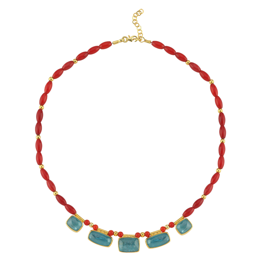 Yeşil Kyanite ve Mercan Taşlı Özel Tasarım Gümüş Kolye - CNG Jewels (1)