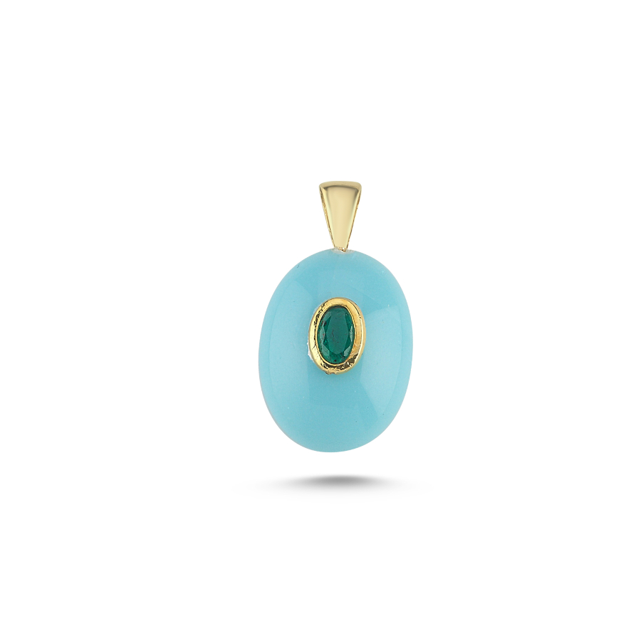 Yeşil Taşlı Turkuaz Gümüş Kolye Ucu - CNG Jewels