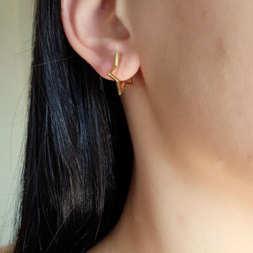 Yıldız Halka Gold Gümüş Kadın Küpe - 1