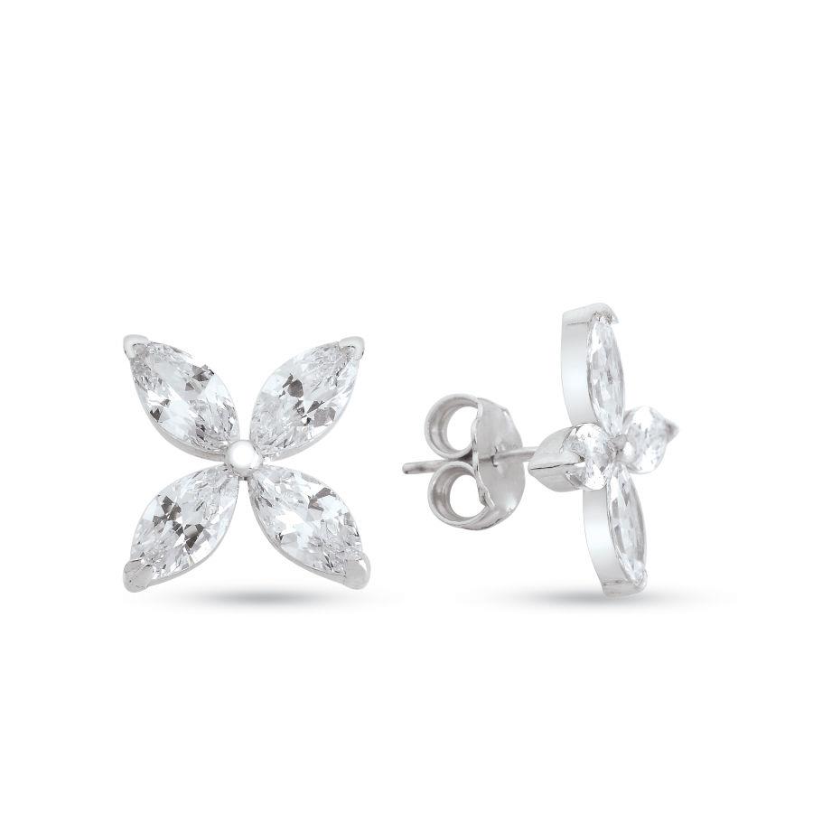 Clover Marquise Roza Silver Women's Earrings - CNG Jewels