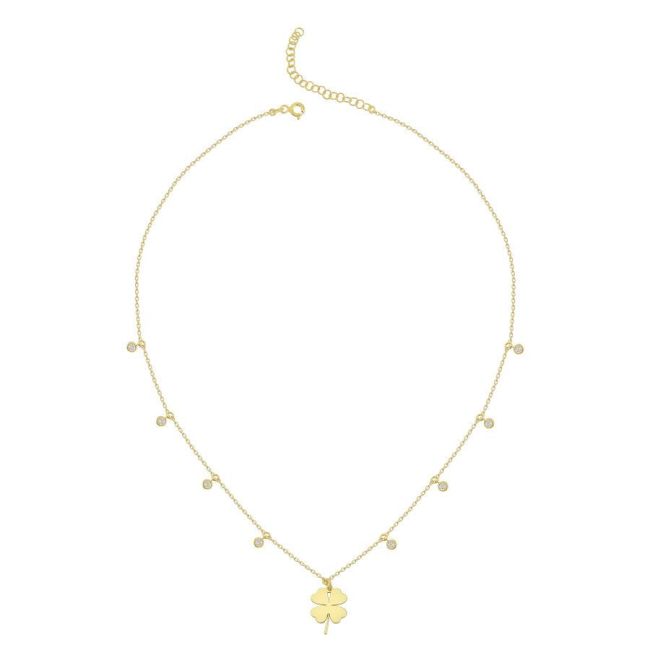 Clover Stone Charm Gold Women's Silver Necklace - 2