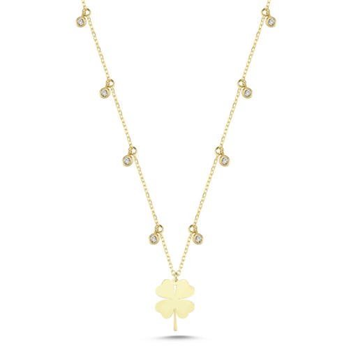 Clover Stone Charm Gold Women's Silver Necklace - 1