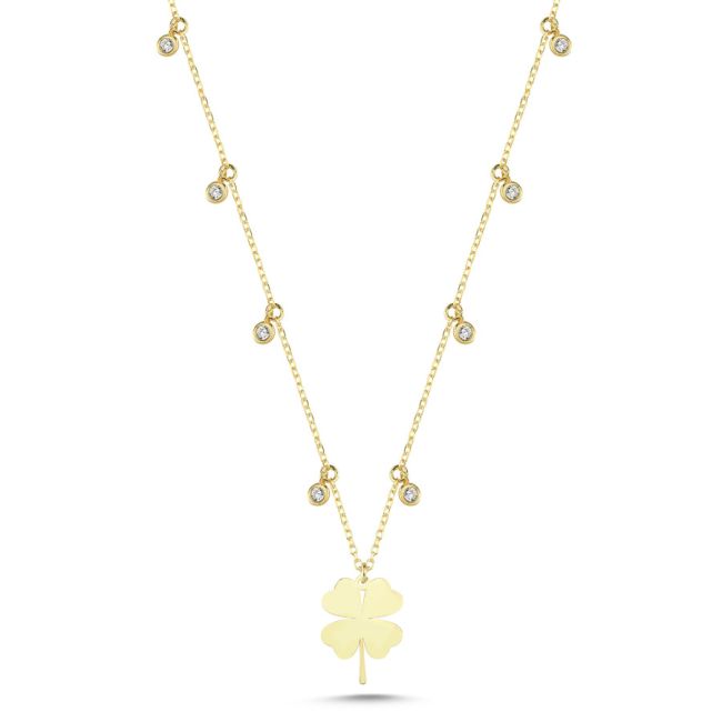 Clover Stone Charm Gold Women's Silver Necklace - 1