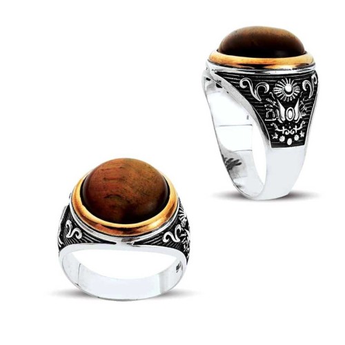 CNG Jewels - Yuvarlak Kaplan Gözü Taşlı Gümüş Erkek Yüzüğü