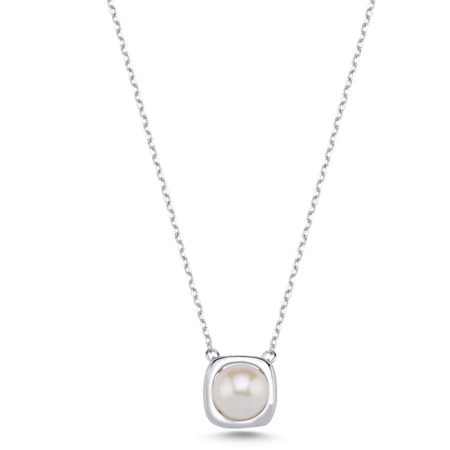 Round Single Pearl Women's Silver Necklace - CNG Jewels