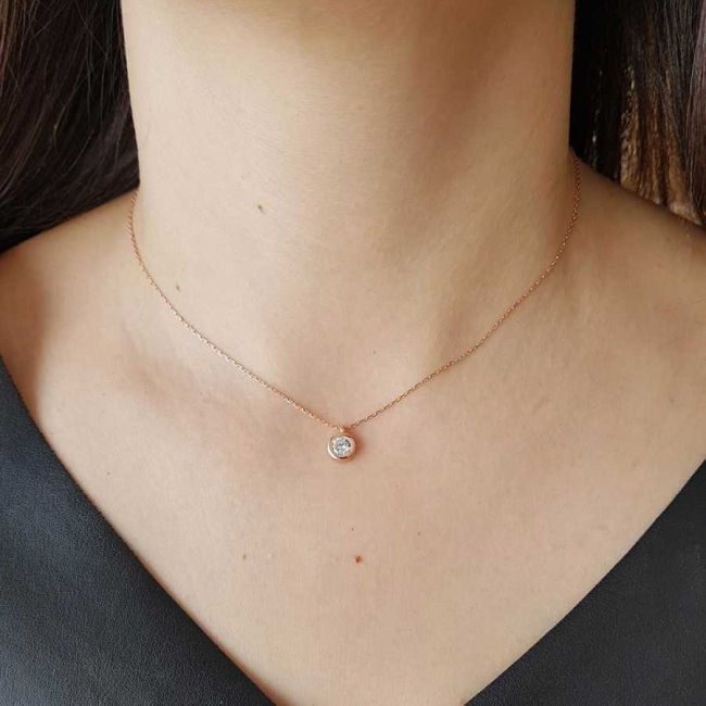 Yuvarlak Tektaş Rose Gümüş Kadın Kolye - 1