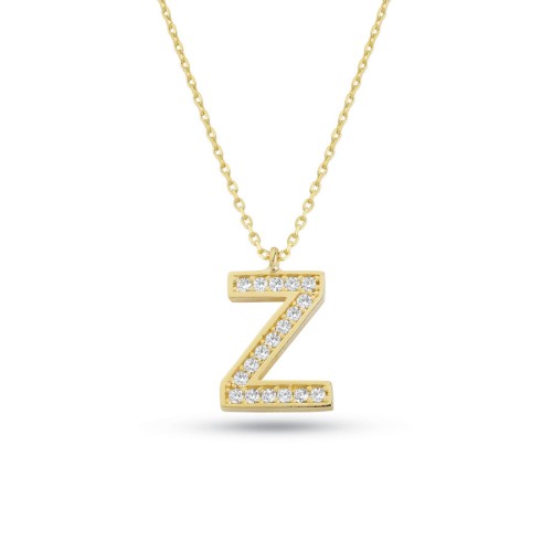 Gold Necklace with Letter Z Stone - 1