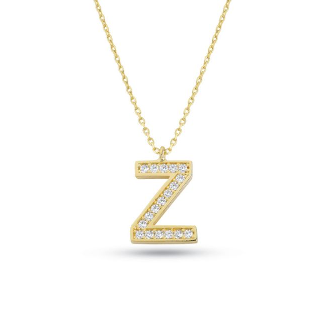 Gold Necklace with Letter Z Stone - 1