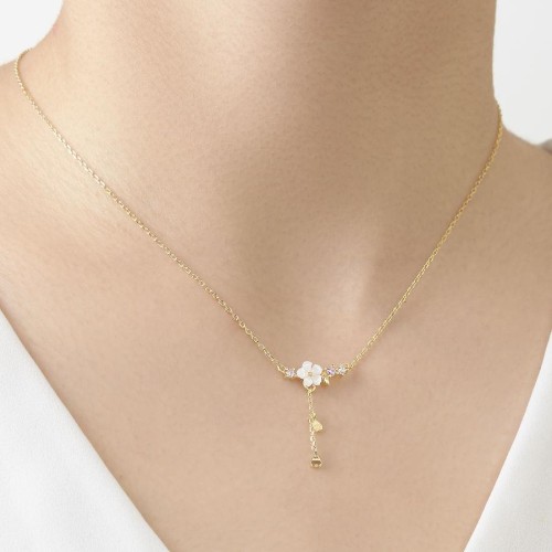 CNG Jewels - Sedef Çiçekli Gold Gümüş Bayan Kolye