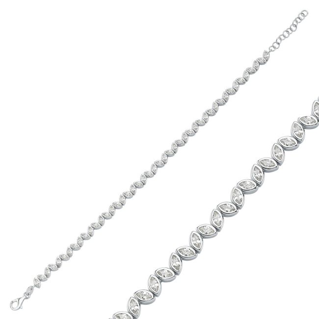 Zikzak Markiz Taşlı Gümüş Suyolu Bileklik - 1