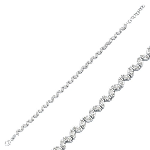 Zigzag Marquise Stone Silver Waterway Bracelet - CNG Jewels