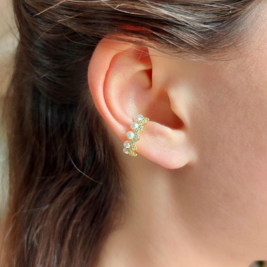 Zigzag Stone Pearl Gold Cartilage Silver Earrings - CNG Jewels (1)