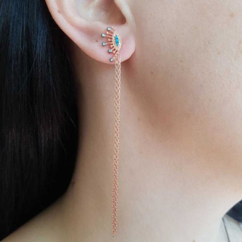 Zincir Sallantılı Kirpikli Göz Gümüş Küpe - CNG Jewels