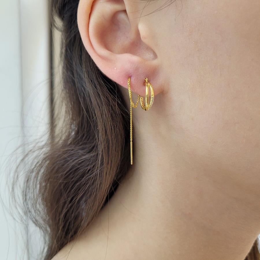 Chained Double Hoop Gold Silver Women's Earrings - CNG Jewels (1)