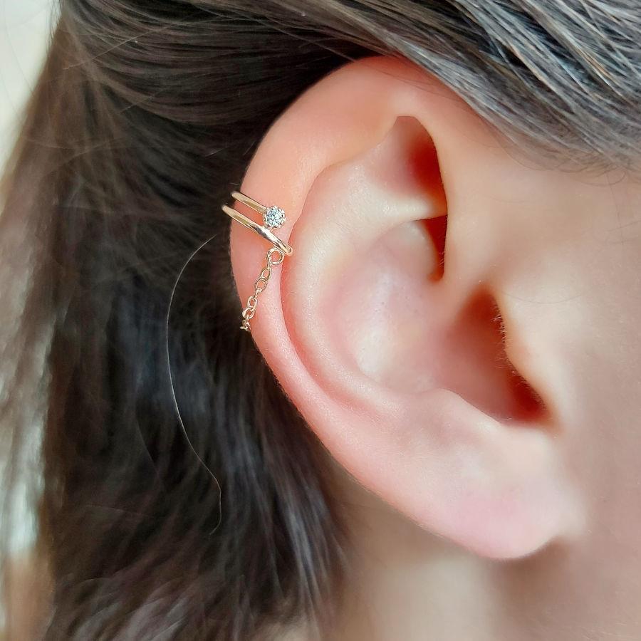 Chain Ring Cartilage Cuff Rose Silver Women's Earrings - CNG Jewels