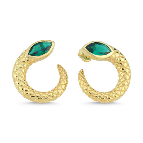 Zümrüt Markiz Yılan Gold Kadın Gümüş Küpe - 1