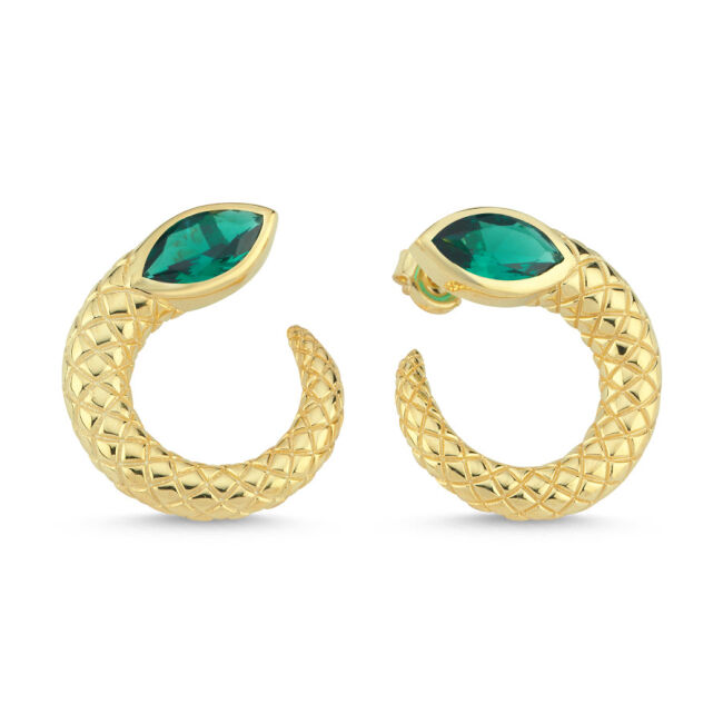 Zümrüt Markiz Yılan Gold Kadın Gümüş Küpe - 1