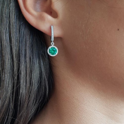 Emerald Green Dangle Stone Women's Silver Earrings - CNG Jewels (1)